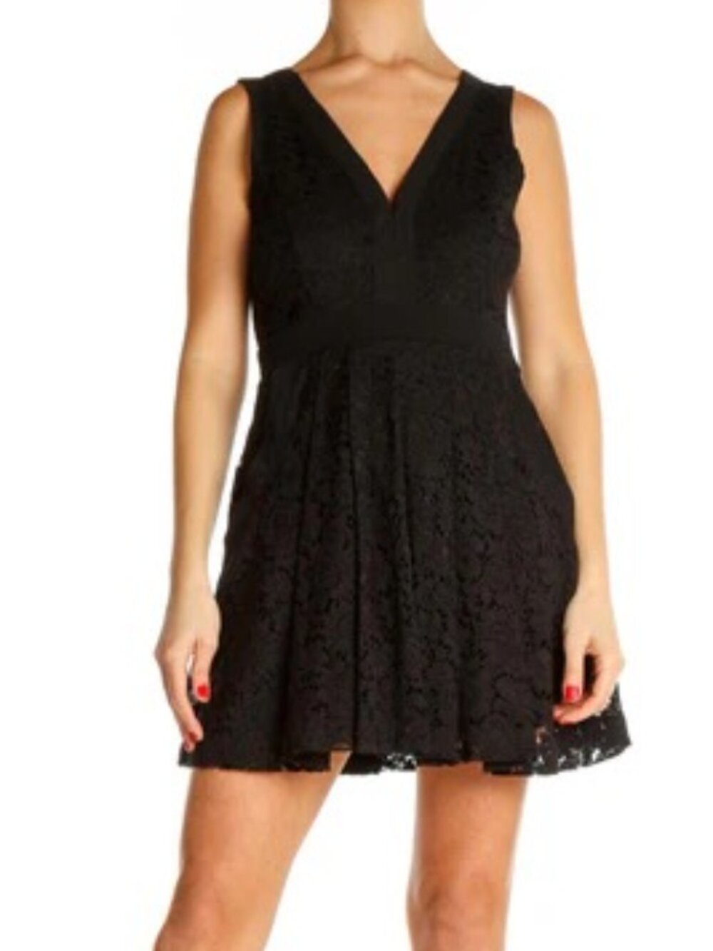 FREE PEOPLE~Lovely In Lace~Black V-Neck Mini Dress w/ Pockets SIZE Medium NWT